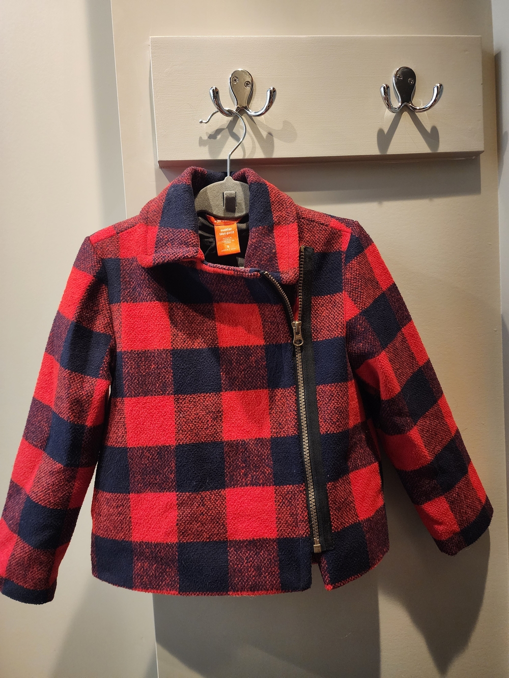 Joe Fresh Red & Navy Plaid Pea Coat for Kids